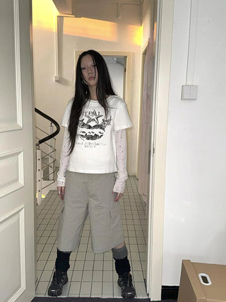 Retro High Waisted Cargo Capri Pants With Oversized Pockets