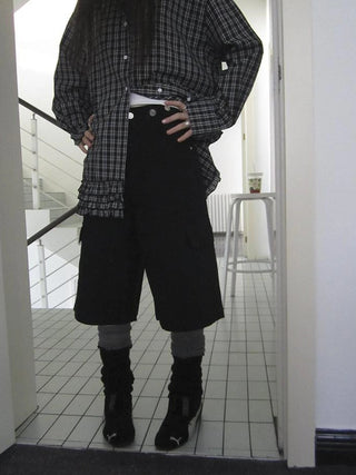 Retro High Waisted Cargo Capri Pants With Oversized Pockets