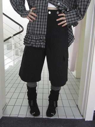 Retro High Waisted Cargo Capri Pants With Oversized Pockets