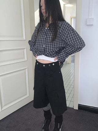 Retro High Waisted Cargo Capri Pants With Oversized Pockets