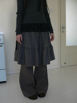 Retro Minimalist Gray Spliced Skort Straight Leg Natural Waist One Size Pants