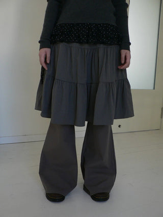 Retro Minimalist Gray Spliced Skort Straight Leg Natural Waist One Size Pants