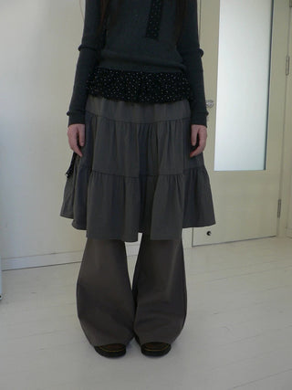 Retro Minimalist Gray Spliced Skort Straight Leg Natural Waist One Size Pants