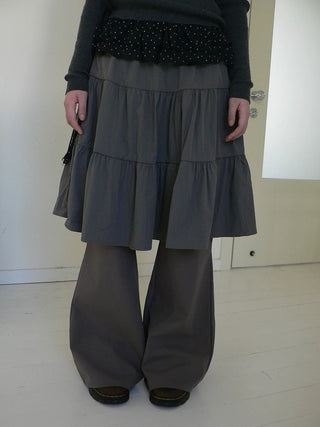 Retro Minimalist Gray Spliced Skort Straight Leg Natural Waist One Size Pants