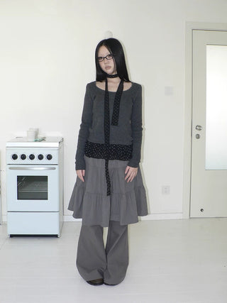 Retro Minimalist Gray Spliced Skort Straight Leg Natural Waist One Size Pants