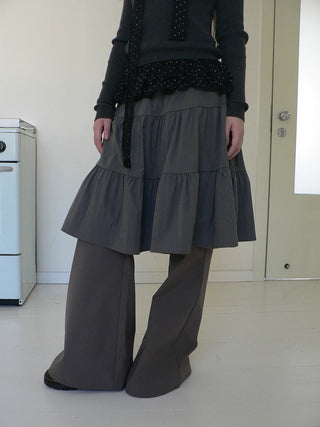 Retro Minimalist Gray Spliced Skort Straight Leg Natural Waist One Size Pants