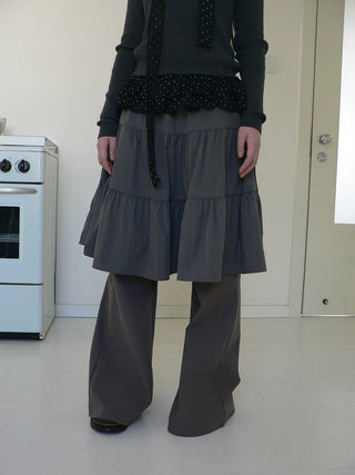 Retro Minimalist Gray Spliced Skort Straight Leg Natural Waist One Size Pants