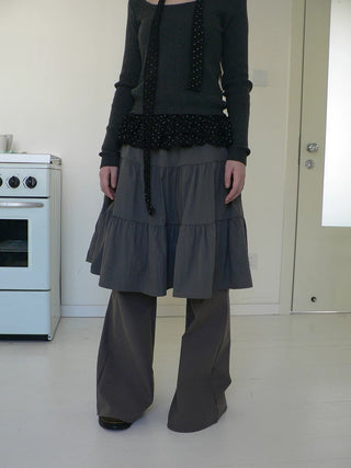 Retro Minimalist Gray Spliced Skort Straight Leg Natural Waist One Size Pants