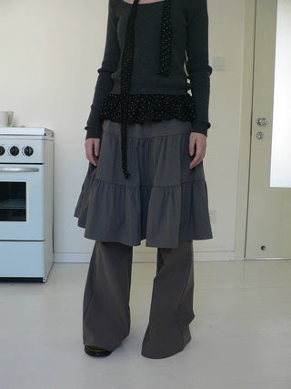 Retro Minimalist Gray Spliced Skort Straight Leg Natural Waist One Size Pants