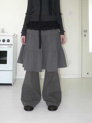 Retro Minimalist Gray Spliced Skort Straight Leg Natural Waist One Size Pants