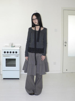 Retro Minimalist Gray Spliced Skort Straight Leg Natural Waist One Size Pants