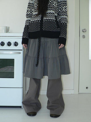 Retro Minimalist Gray Spliced Skort Straight Leg Natural Waist One Size Pants