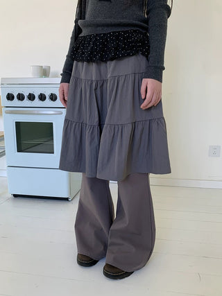 Retro Minimalist Gray Spliced Skort Straight Leg Natural Waist One Size Pants