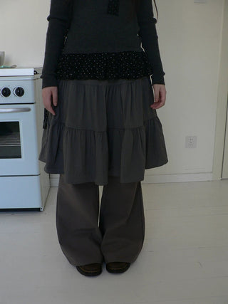 Retro Minimalist Gray Spliced Skort Straight Leg Natural Waist One Size Pants