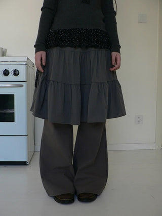 Retro Minimalist Gray Spliced Skort Straight Leg Natural Waist One Size Pants