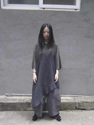 Retro Polka Dot Print Asymmetrical Layered Slip Dress V-neck Long-Sleeve