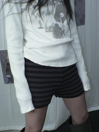 Retro Stripe Knit High Waist Stretch Shorts