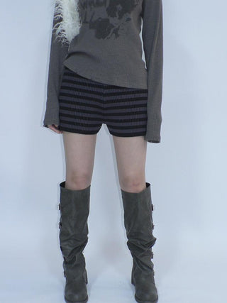 Retro Stripe Knit High Waist Stretch Shorts