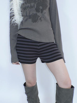 Retro Stripe Knit High Waist Stretch Shorts