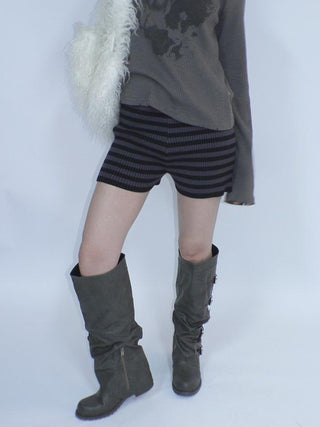 Retro Stripe Knit High Waist Stretch Shorts