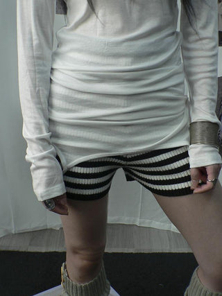 Retro Stripe Knit High Waist Stretch Shorts