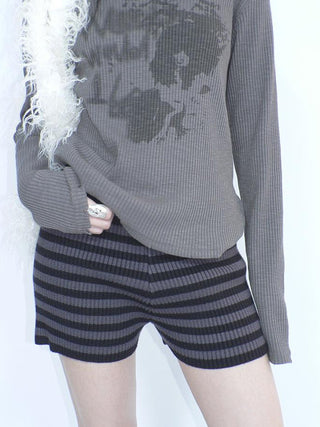 Retro Stripe Knit High Waist Stretch Shorts