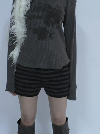 Retro Stripe Knit High Waist Stretch Shorts