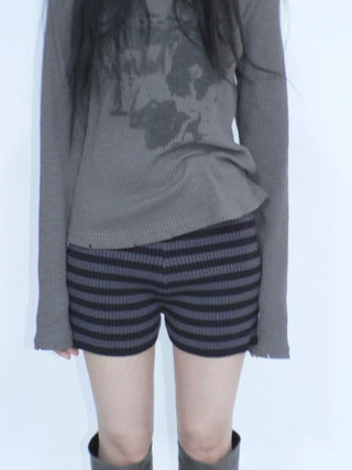 Retro Stripe Knit High Waist Stretch Shorts