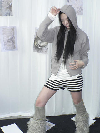 Retro Stripe Knit High Waist Stretch Shorts