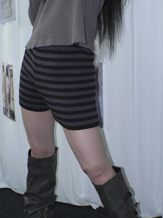 Retro Stripe Knit High Waist Stretch Shorts