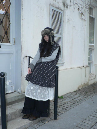 Retro Workwear Printed Loose Fit Sleeveless Pullover Gray Women Casual Midi Skirt