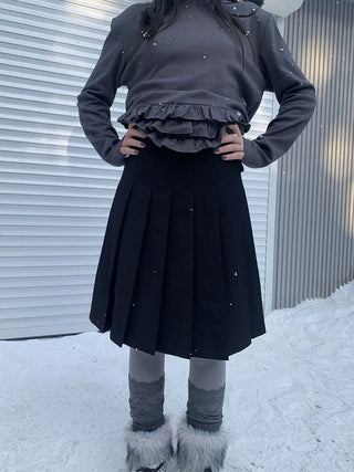 Side Zipper Pleated Korean Style Casual Women Natural Waist Midi Skirt