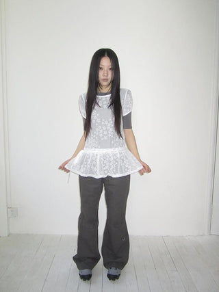 Star Print Lace Top With Drawstring Waist