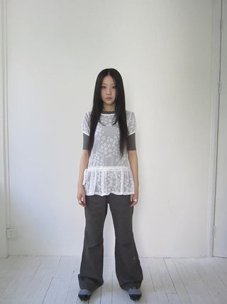 Star Print Lace Top With Drawstring Waist
