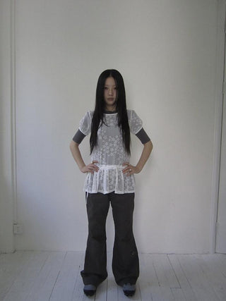 Star Print Lace Top With Drawstring Waist
