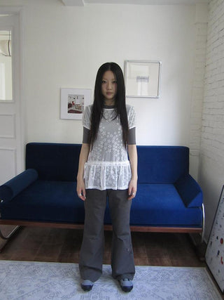 Star Print Lace Top With Drawstring Waist