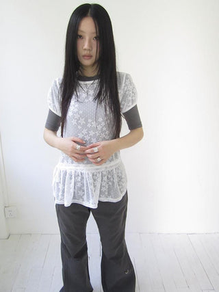 Star Print Lace Top With Drawstring Waist