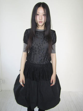 Star Print Lace Top With Drawstring Waist