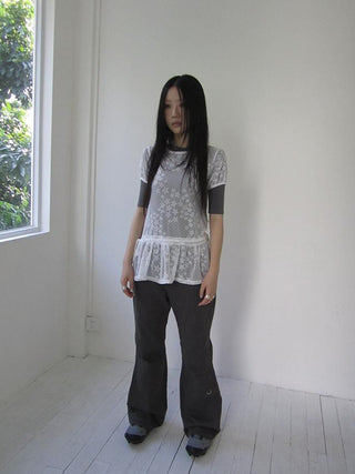 Star Print Lace Top With Drawstring Waist