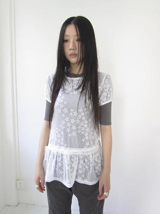 Star Print Lace Top With Drawstring Waist