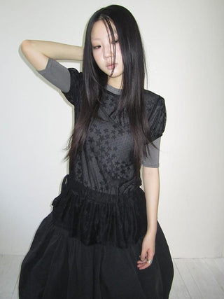 Star Print Lace Top With Drawstring Waist
