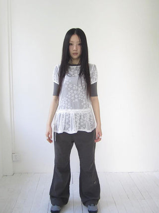 Star Print Lace Top With Drawstring Waist