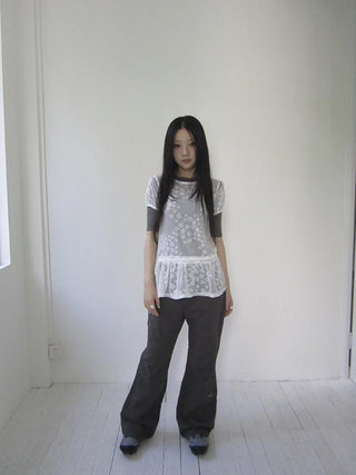Star Print Lace Top With Drawstring Waist