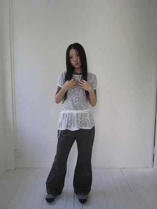 Star Print Lace Top With Drawstring Waist