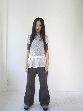 Star Print Lace Top With Drawstring Waist