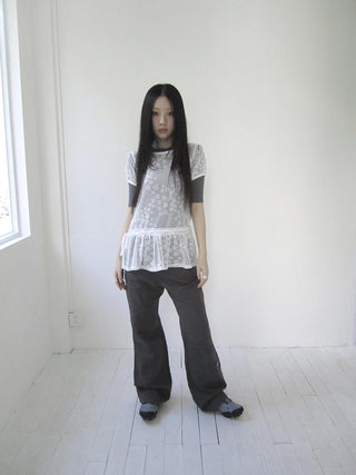 Star Print Lace Top With Drawstring Waist