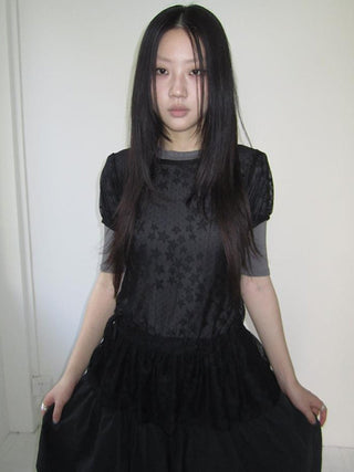 Star Print Lace Top With Drawstring Waist