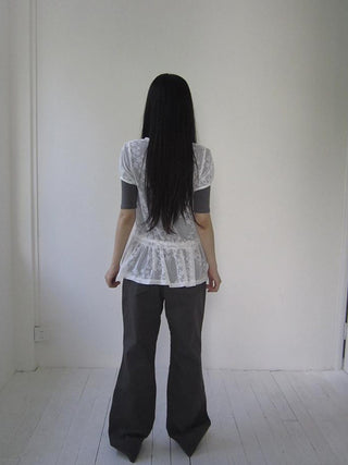 Star Print Lace Top With Drawstring Waist