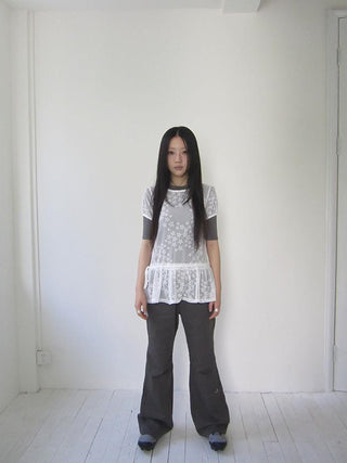 Star Print Lace Top With Drawstring Waist