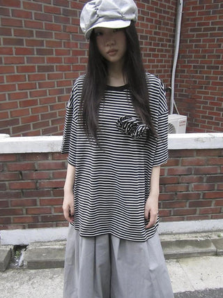 Striped Color-Block Floral Print Short Sleeve Tee